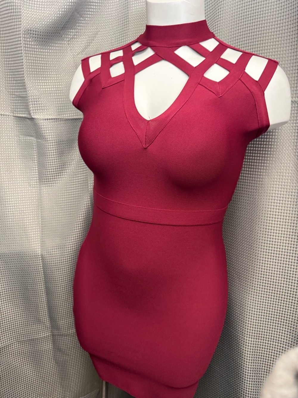 Strappy Cutout Bodycon Mini Dress in Raspberry